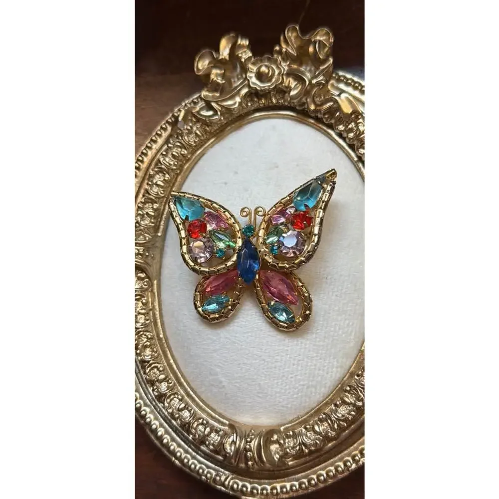Stunning Vintage Multi-Colored Sparkling Butterfly Brooch Pin